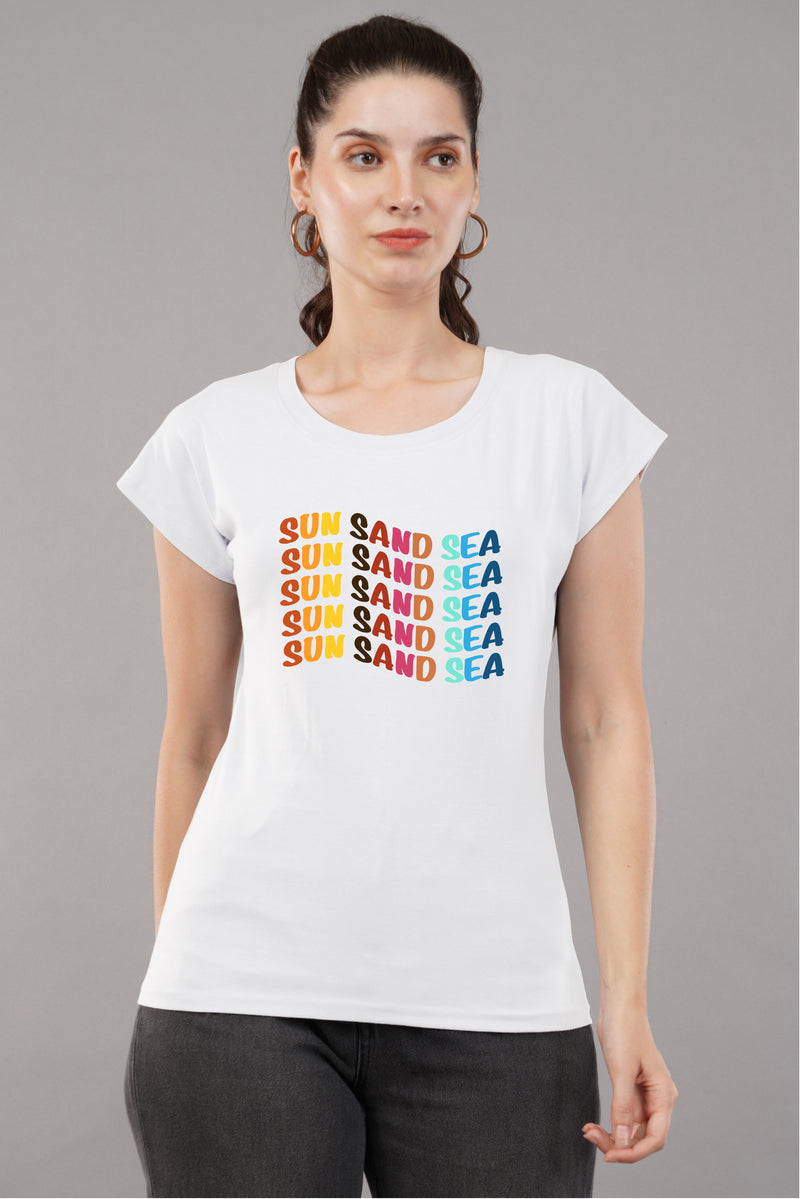 SEA SAND SUN -Printed Cotton T-shirt